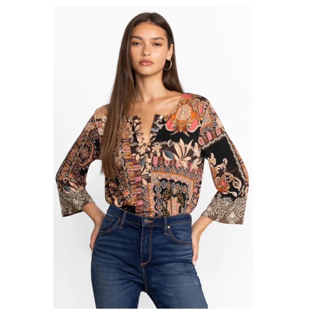 JOHNNY WAS Lace Print Floral Tunic Size L